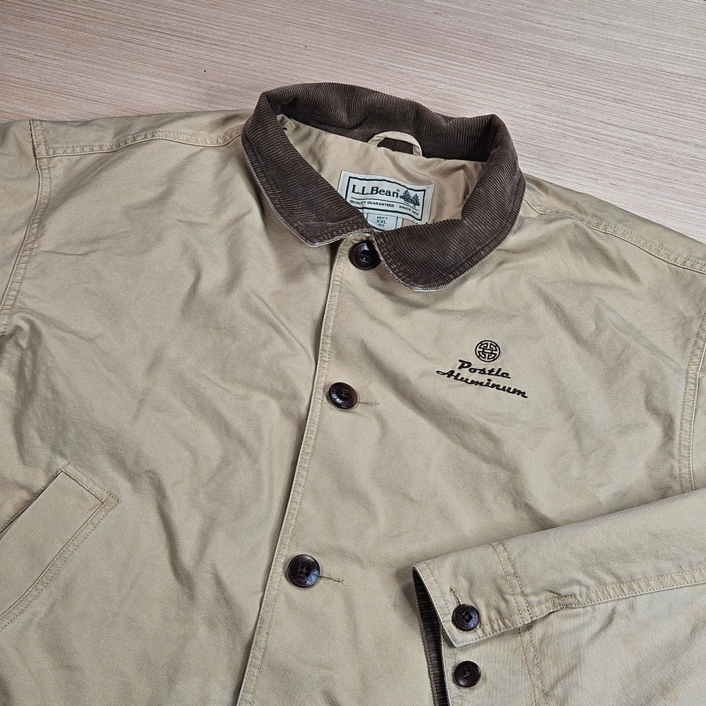 Vintage LL Bean Field Coat Mens XXL Tan Postle Aluminum Logo Canvas Chore Jacket